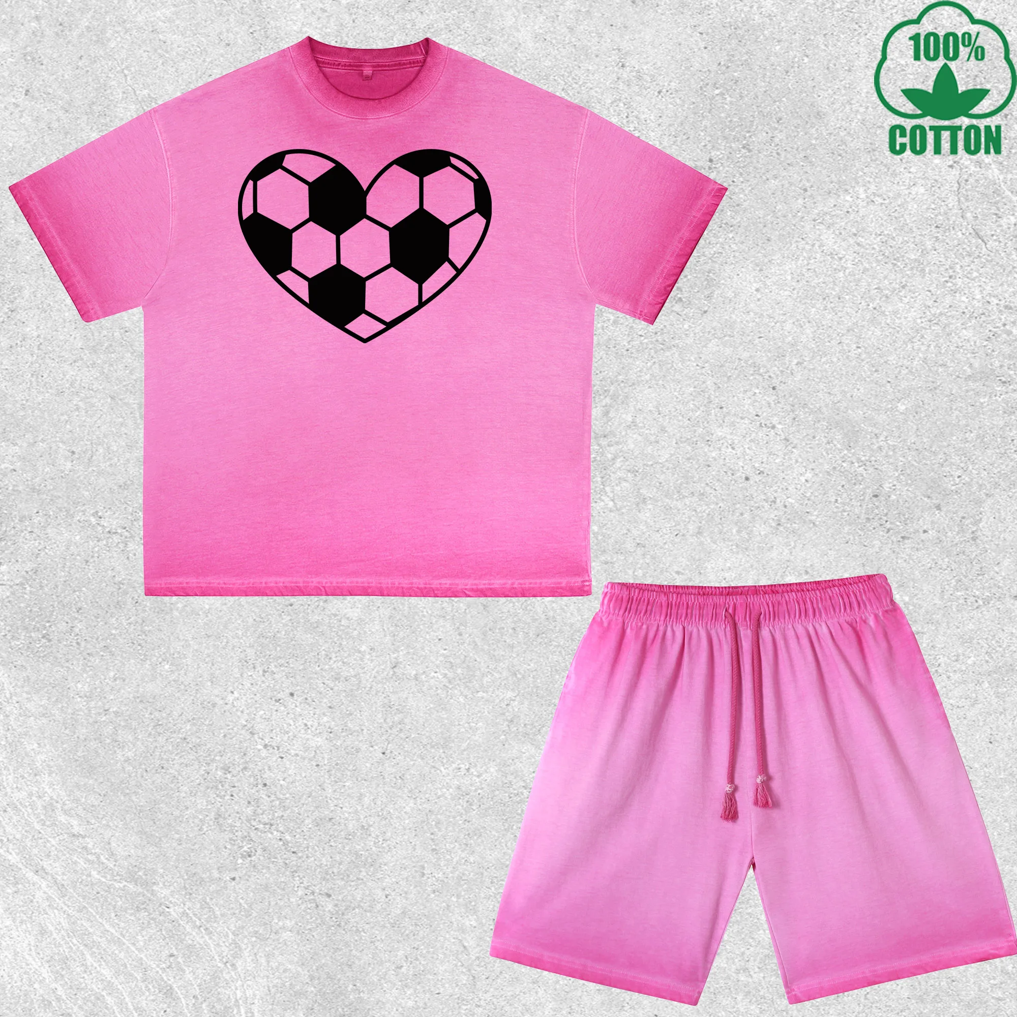 

Caring Soccer Printed Dirty Wash T-Shirt Shorts Set Multicolor Combo Loose Trendy Fashionable 100%Cotton Short Value Pack