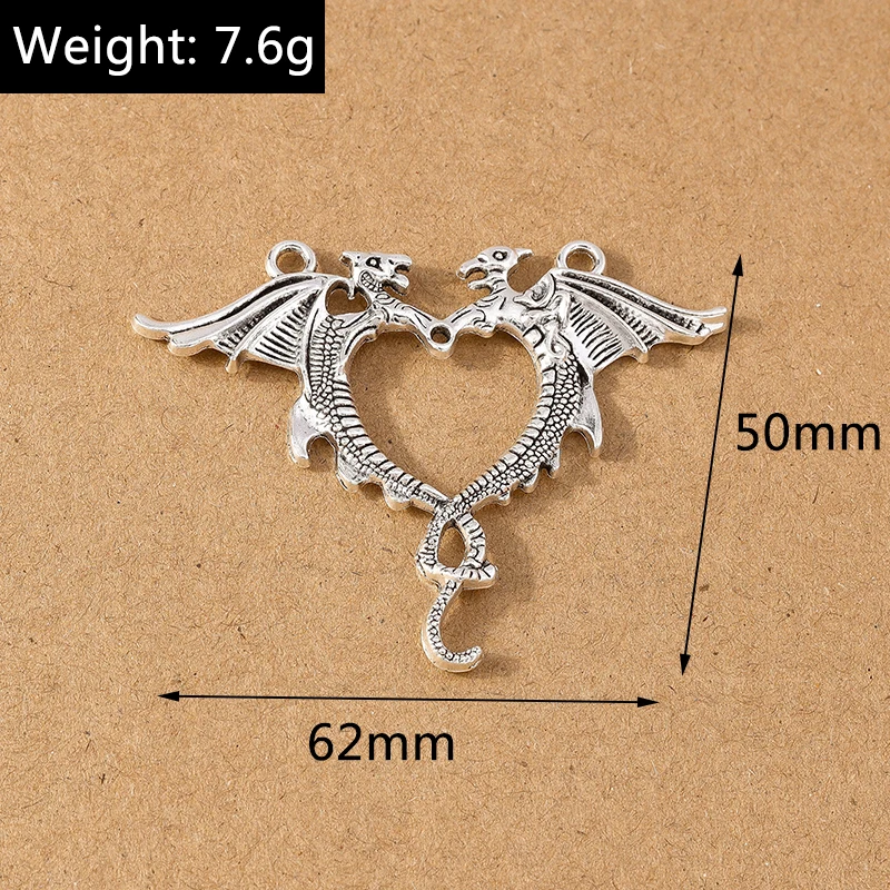 4pcs 62*50mm Retro Alloy Animal Dragon Pendants Charm for Jewelry Making Earrings Necklace DIY Accessories Supplies
