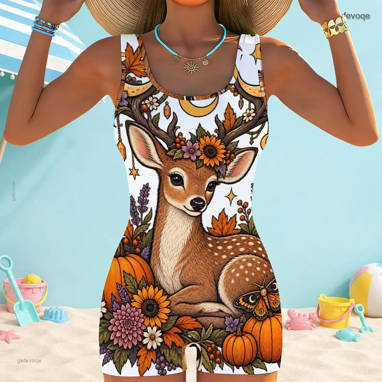 Printed Swimsuit for Women Square Neck Wide Straps One Piece Boyshort Leg