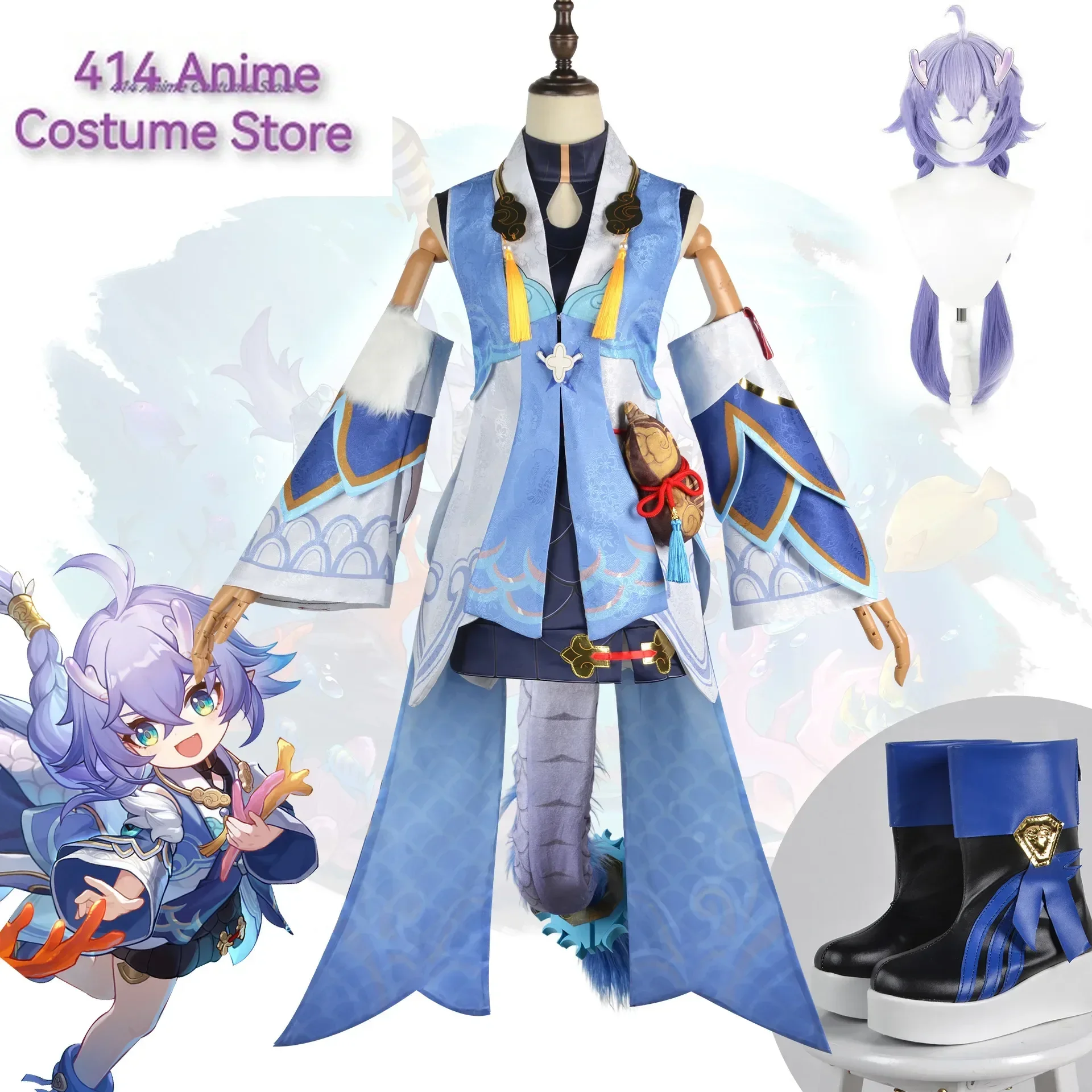 Honkai Star Rail Bailu Byakuro Cosplay Costumes Blue Jacket Black Top Full Set Anime Game Party Dragon Girl Outfits Halloween