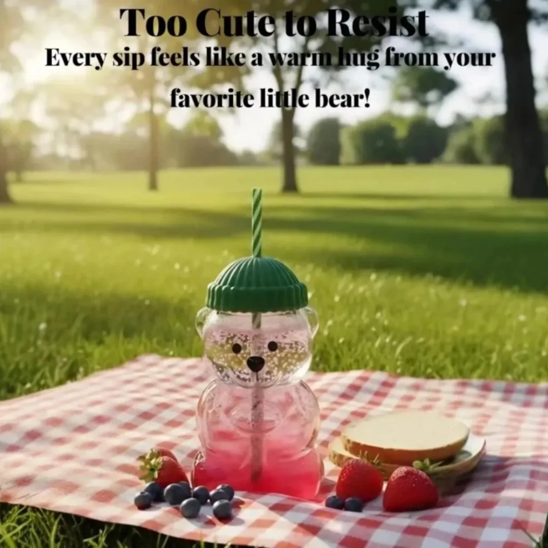 

Стеклянная соломенная чашка с зеленым медведем на 500 мл, герметичная крышка в стиле Starck, подходит для ежедневного потребления, креативный рождественский подарок