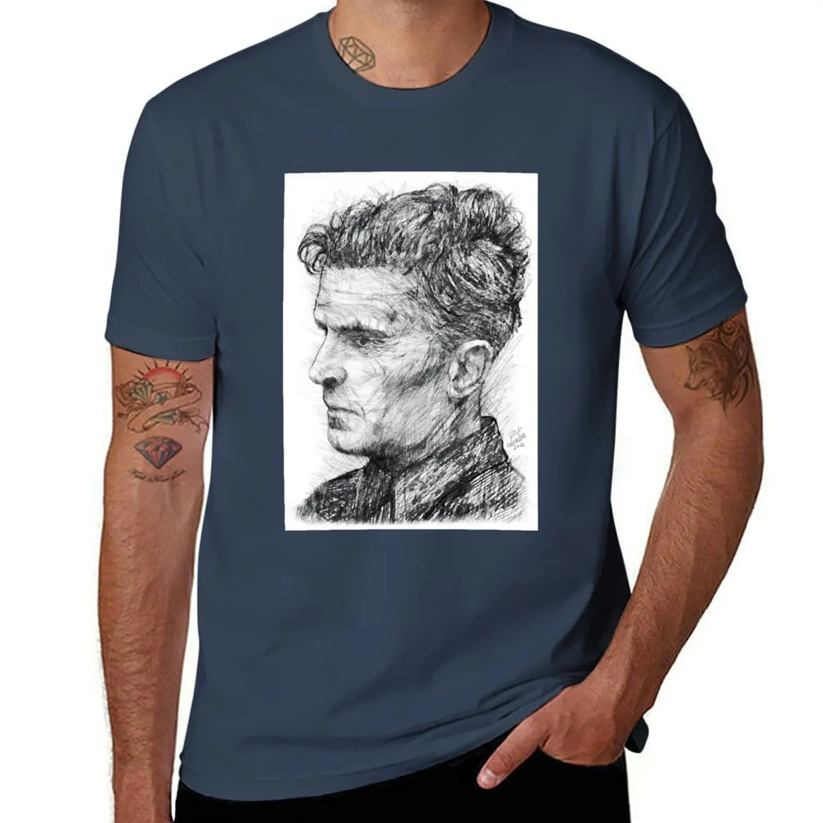 LUDWIG WITTGENSTEIN صورة قلم رصاص.1 تي شيرت تي شيرت للرجل سليم صالح الأساسية تي شيرت تي شيرت