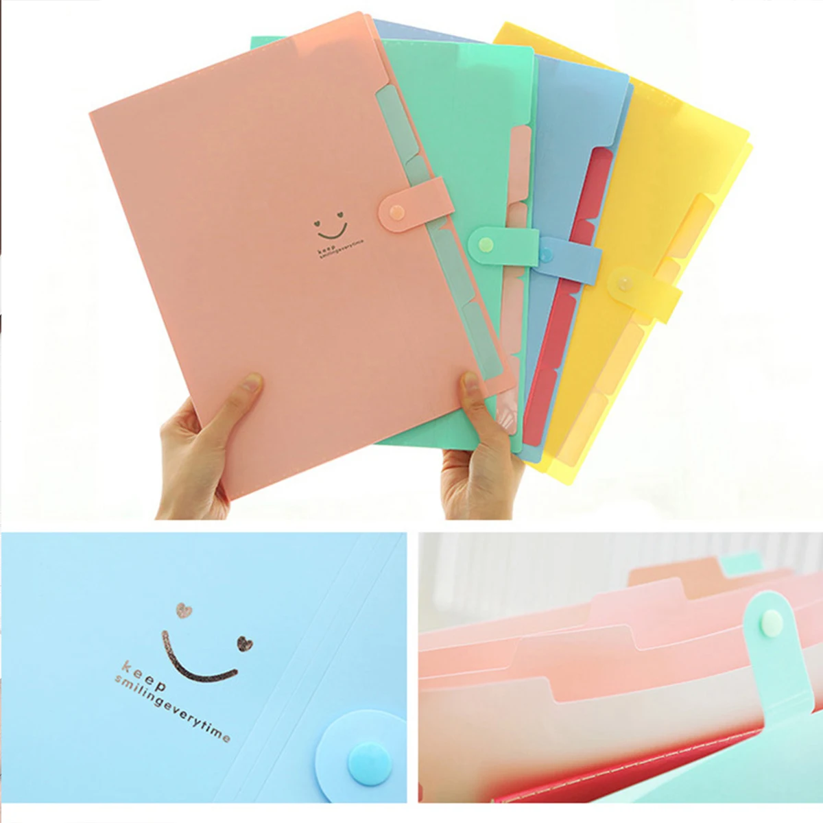 

3Pcs File 5 Pockets Accordion Snap Closure File Folder With Snap Closure Plastic Document ganizer Storage