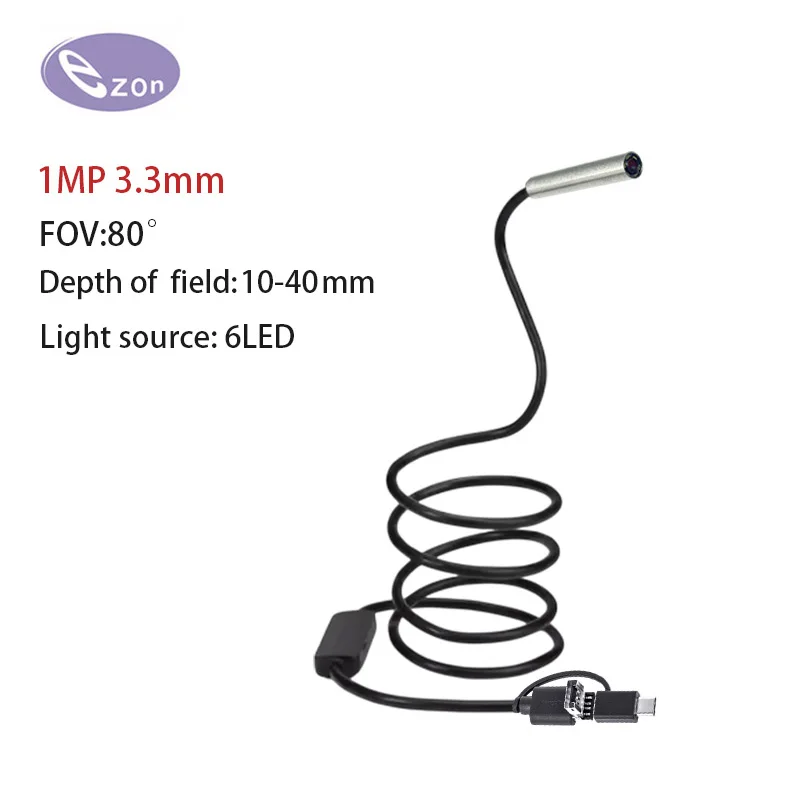 1MP diameter 3,3mm 80 °   Endoskop elektronik ultra tipis untuk inspeksi pipa, kabel keras 1,5m, USB Type-C Android HD, endoskop mobil