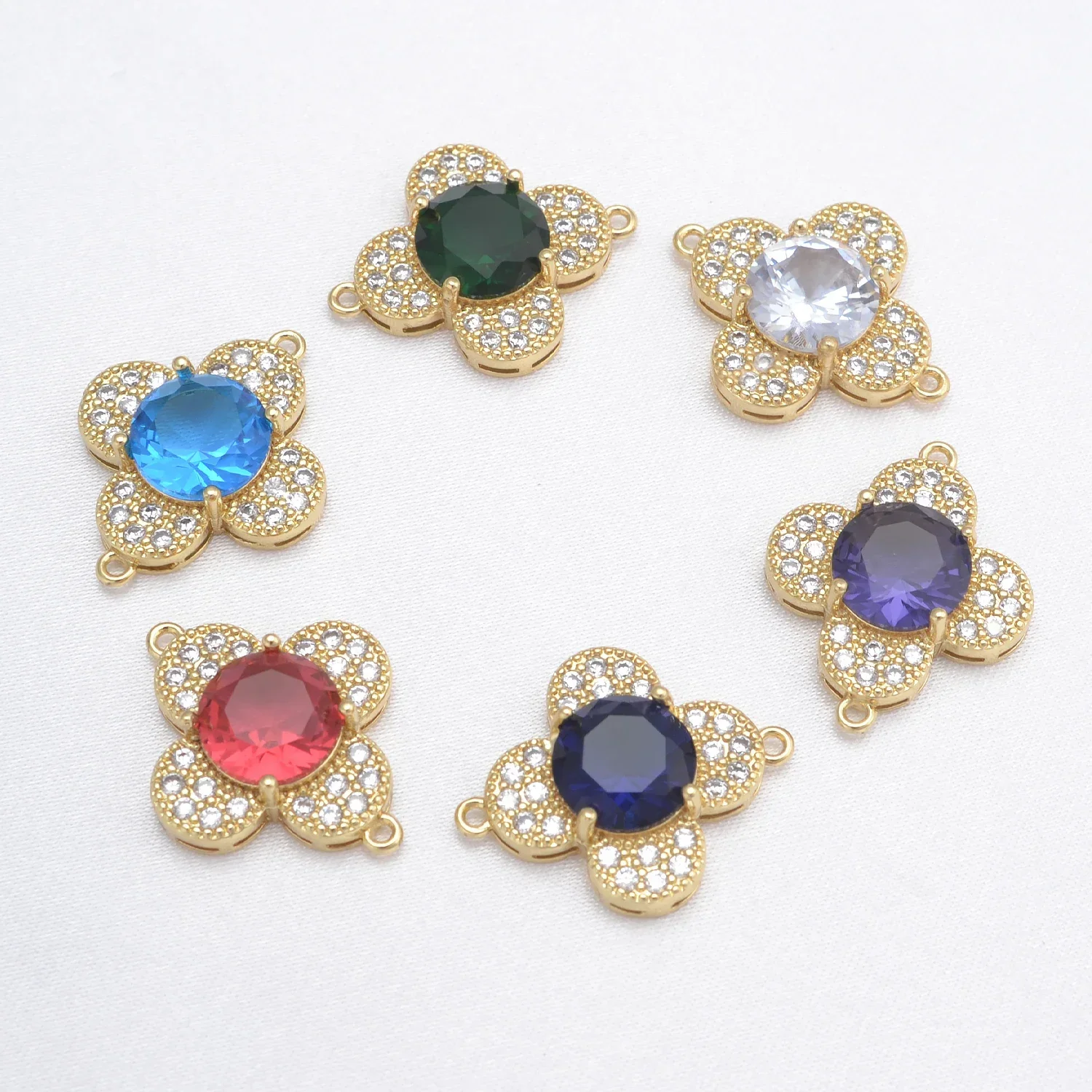 LJRIVER Zircon Connector for DIY Jewelry Making Materials Connection Fasteners Petal-shaped Metal Buckle Handmade Accessories
