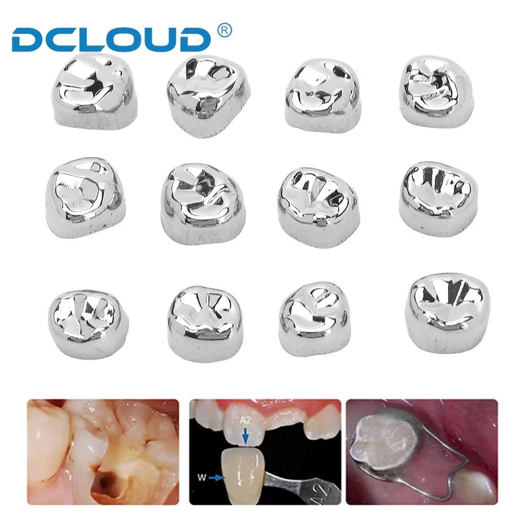 12Pcs/Box Dental Preformed Metal Crown For Adult Kids Stainless Steel Temporary Crowns Primary Molar Teeth Dentist Materials