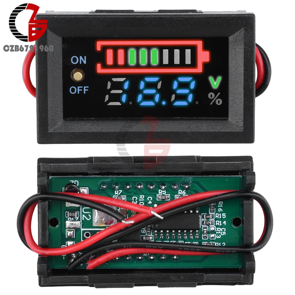 Car Battery Charge Level Indicator 12V 24V 36V 48V 60V 72V Lithium Battery Capacity Meter Tester Display LED Tester Voltmeter