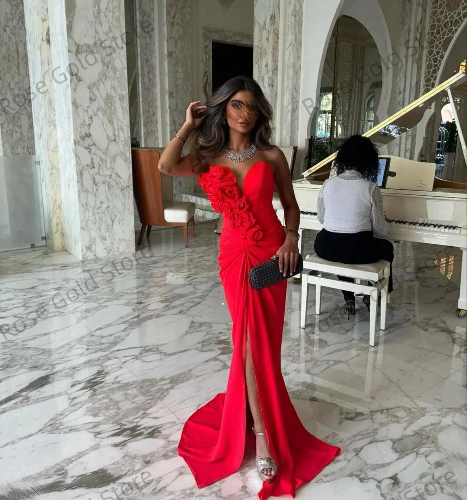 Sexy rode zeemeermin prom jassen op maat lieverd verstoorde vrouwen vestidos de noche elegante hoge split avondjurk voor feest