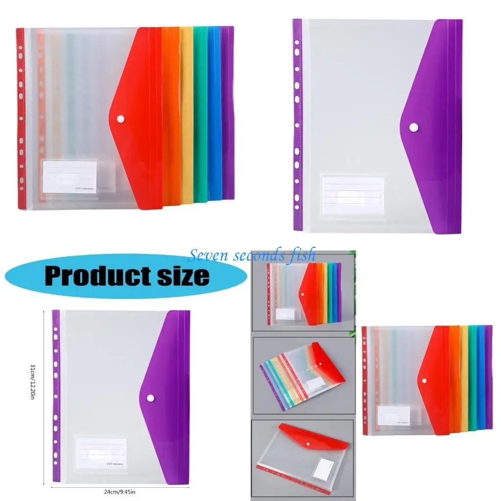 

L74B Pack of 6 Expandable Punched Pockets Clear Plastic Document Envelope File Wallet