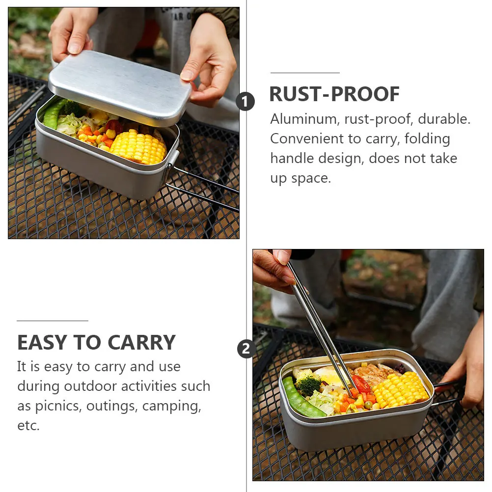 

1 set 1 Set Aluminum Lunch Box Foldable Portable Picnic Camping Outdoor Bento Container Food Storage For School Travel Cooking