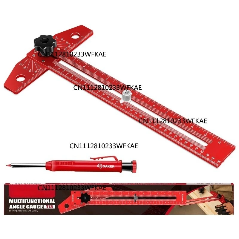 Multifunctional woodworking scribing ruler, adjustable aluminum alloy sliding T-ruler angle