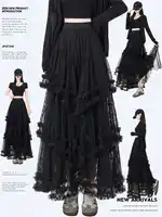 Faldas negras góticas Vintage para mujer, falda de trompeta de retales de encaje Grunge Fairycore, ropa de calle Punk, ropa de fiesta, faldas Emo Alt