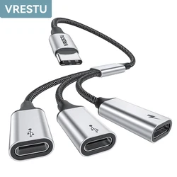 Adaptador de datos de carga rápida 3 en 1 USB C a USB 2,0 tipo C PD60W, estación de acoplamiento OTG, HUB para Samsung Pixel6, iPad, Macbook, Chromecast TV