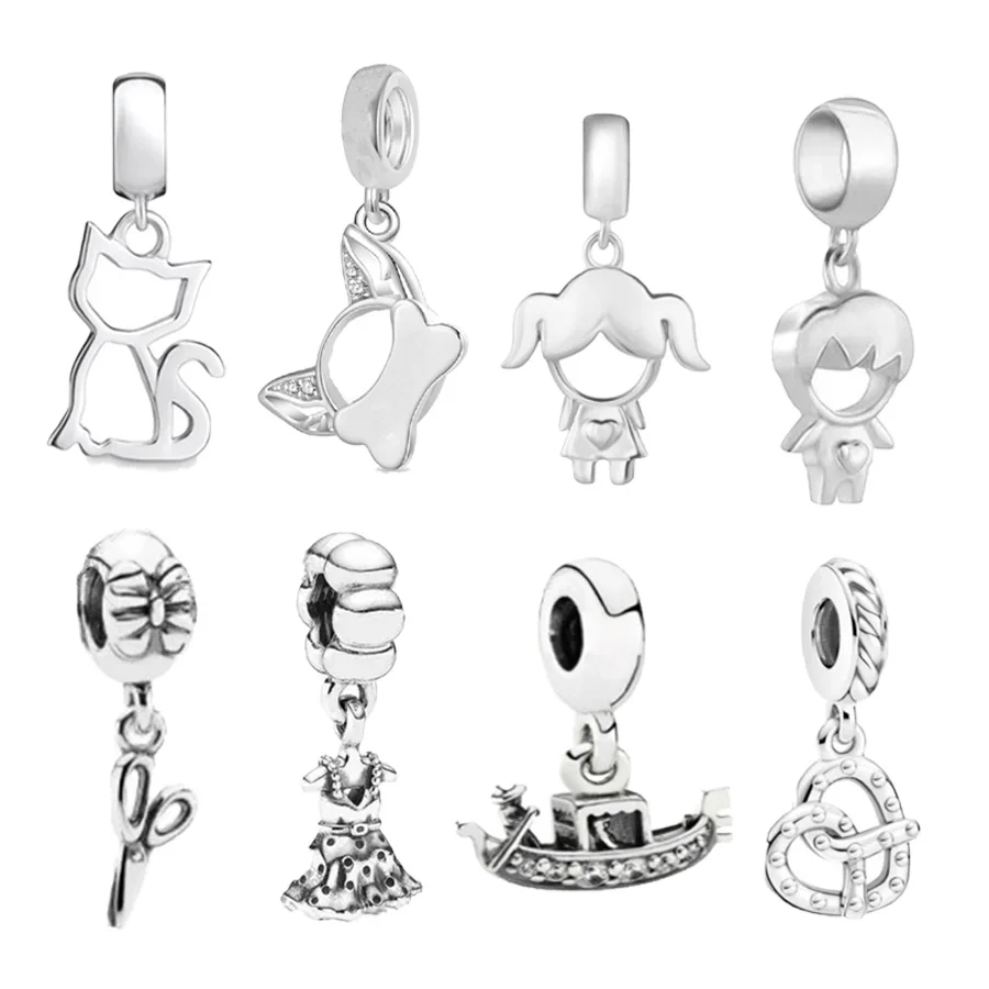 Authentic Little Boy, Little Girl Dangle Charm Kitten & Skirt Trinket Bead Fit Original 925 Sterling Silver Bracelet DIY Jewelry