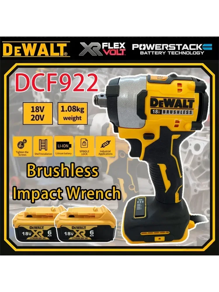 Klucz udarowy bezszczotkowy Dewalt DCF922 610N.m, akumulatorowy, o dużym momencie obrotowym, z regulacją prędkości, elektryczny klucz udarowy, narzędzia akumulatorowe. — 2