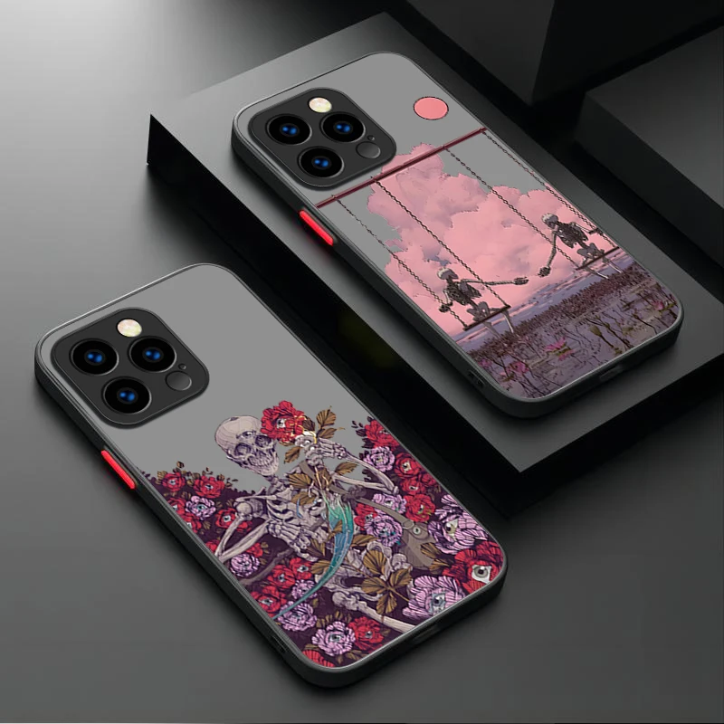Romantic Love Heart Sunset Skull Case for IPhone 17 Air 15 16E 16 Plus 14 13 12 11 Pro Max XR X XS Max SE 2020 Shockproof Cover