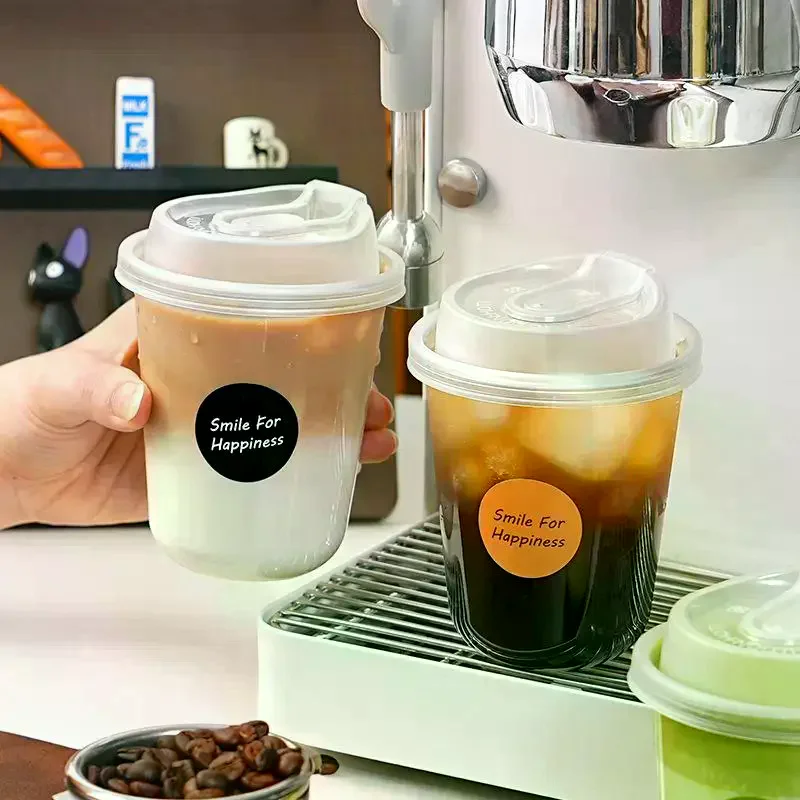 10pcs Transparent Coffee Cups With Lids U-shaped Disposable Cups For Hot Drink Milk Tea Takeaway Beverage Cups view 2
