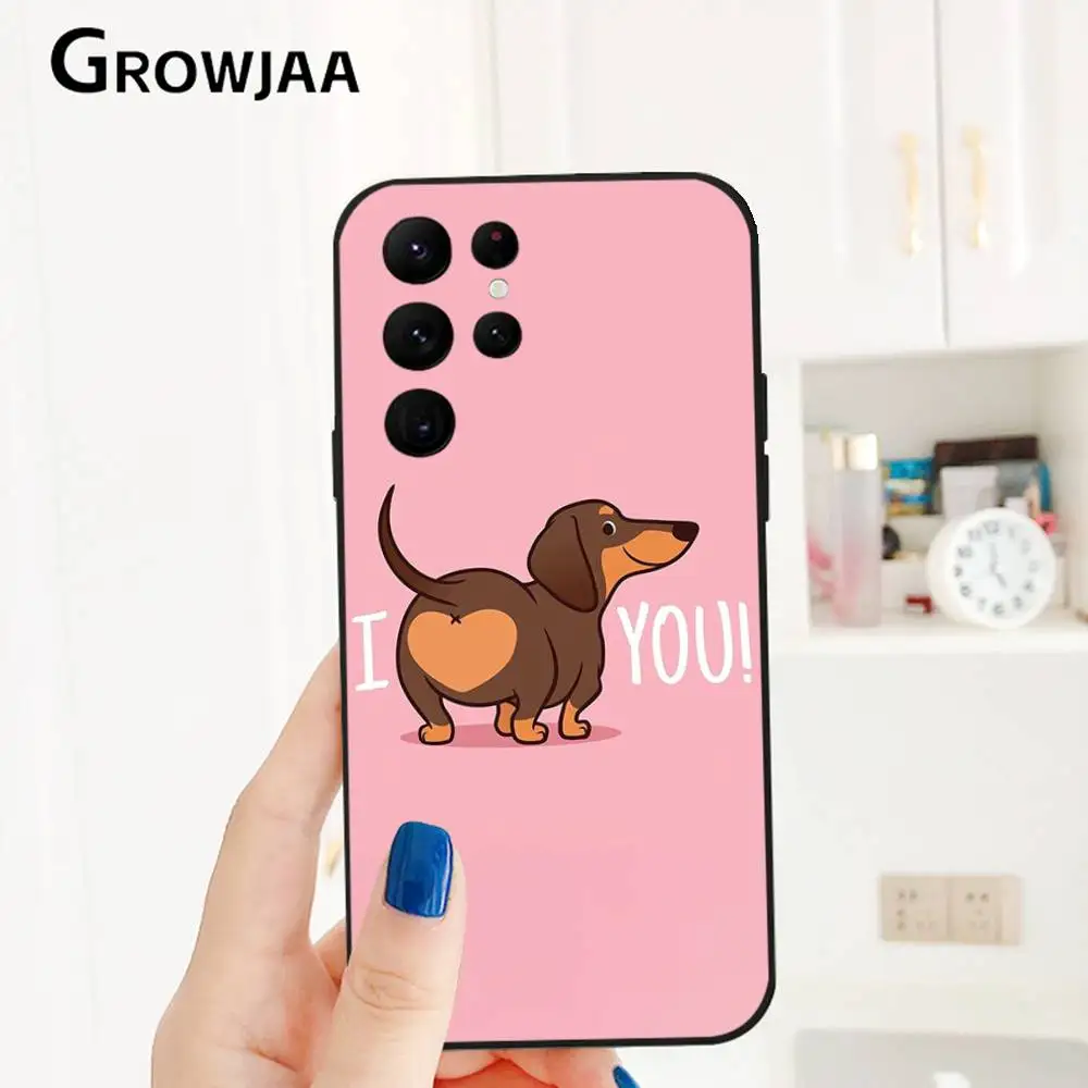 1PC Leuke Teckel Telefoon Case Voor Samsung Galaxy S25 S24 S22 S23 Ultra S21 S20 Plus 5G Frosted antislip Volledige Zachte Case