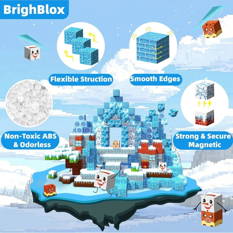 كتل مغناطيسية صغيرة مجموعة بناء قلعة الجليد مونتيسوري طفل الجذعية ألعاب حسية هدية الكريسماس لعبة كومة تعليمية عيد ميلاد