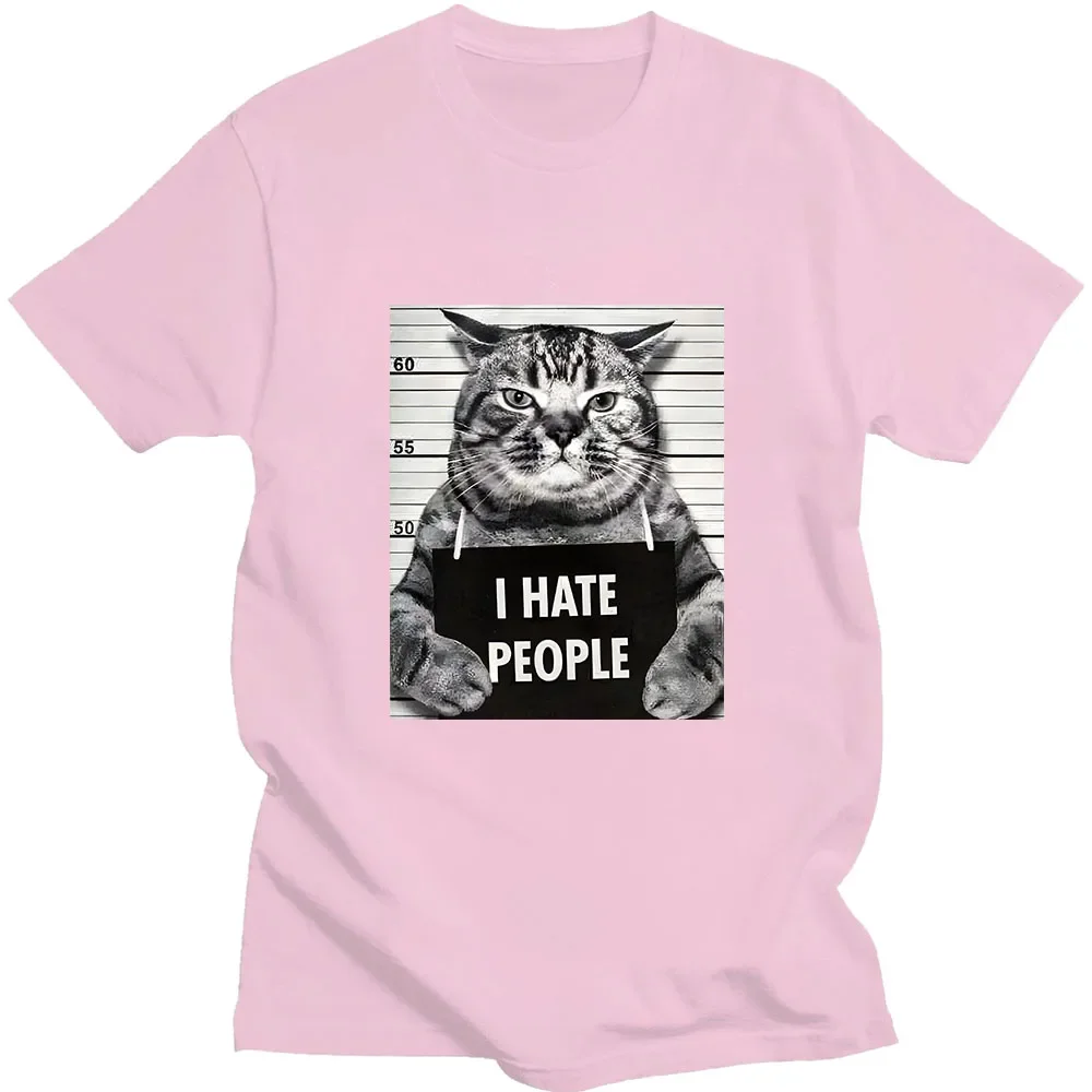 أنا أكره الناس مواء تي شيرت مطبوع متعة القط طباعة تي شيرت فضفاض الشارع قصيرة الأكمام الإناث/الذكور الملابس عادية التي شيرت #4