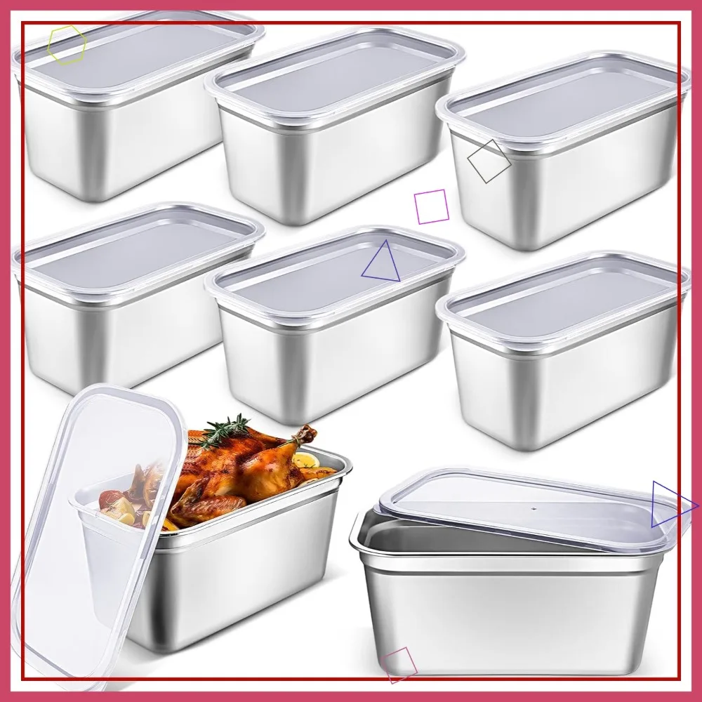 

8 Pcs Stainless Steel Food Storage Containers with Lids, Stackable Kitchen Pans for Restaurant Freezer Buffet Use
