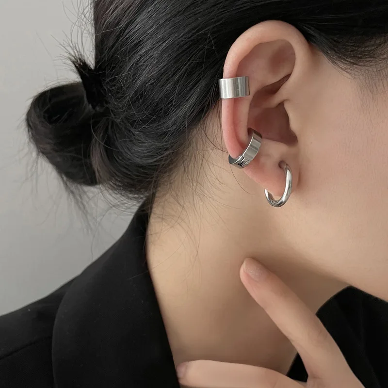 1 Piece Polygon Ear Clip Earrings For Women/Men Stainless Steel Painless No-pierced Ear Circle Trend Hip-hop Cool Ear Jewelry