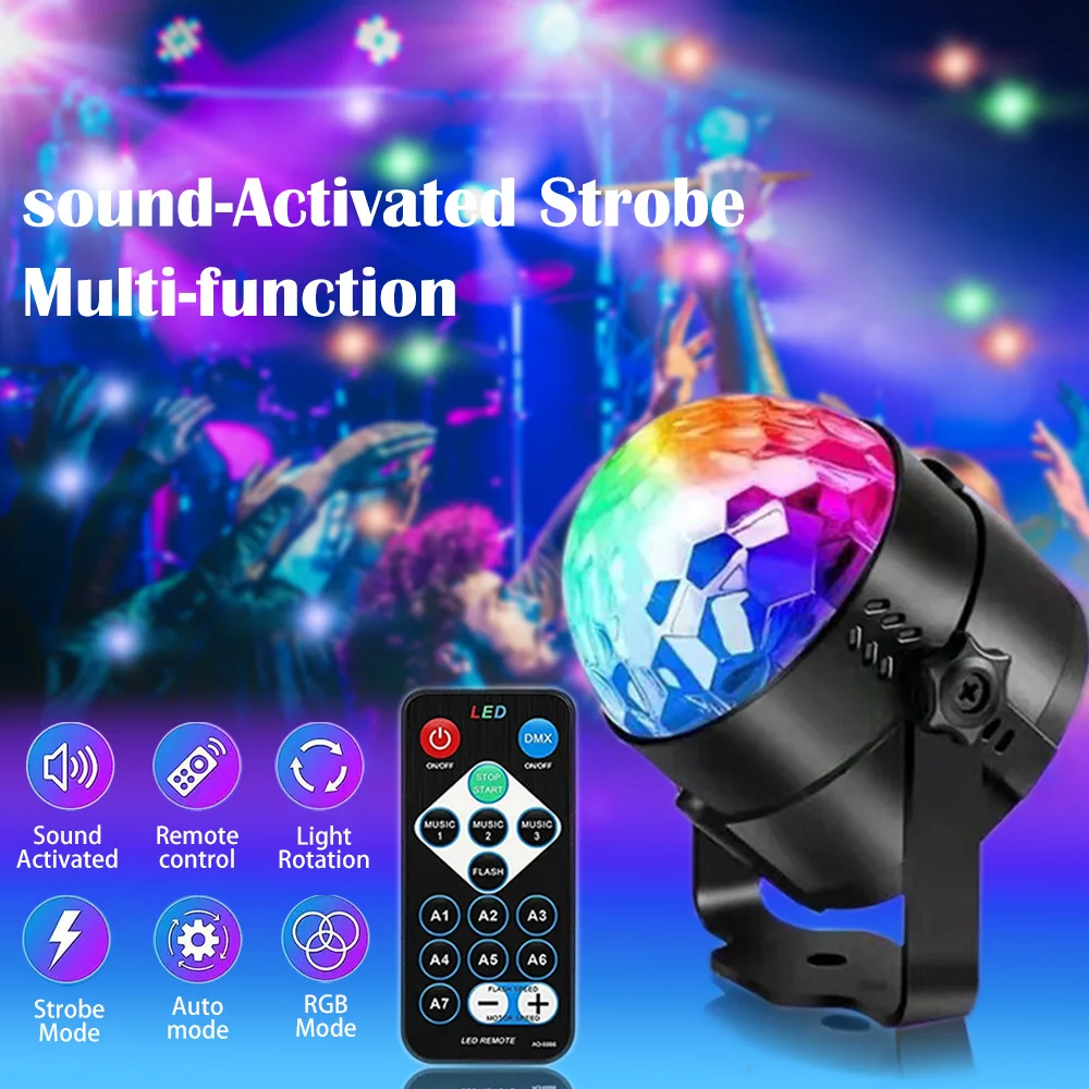 Disco Ball Light Party ไฟ USB เสียงเปิดใช้งาน DJ Dance Stage Light สีสัน RGB Strobe โคมไฟสําหรับคาราโอเกะงานแต่งงาน Bar Decor