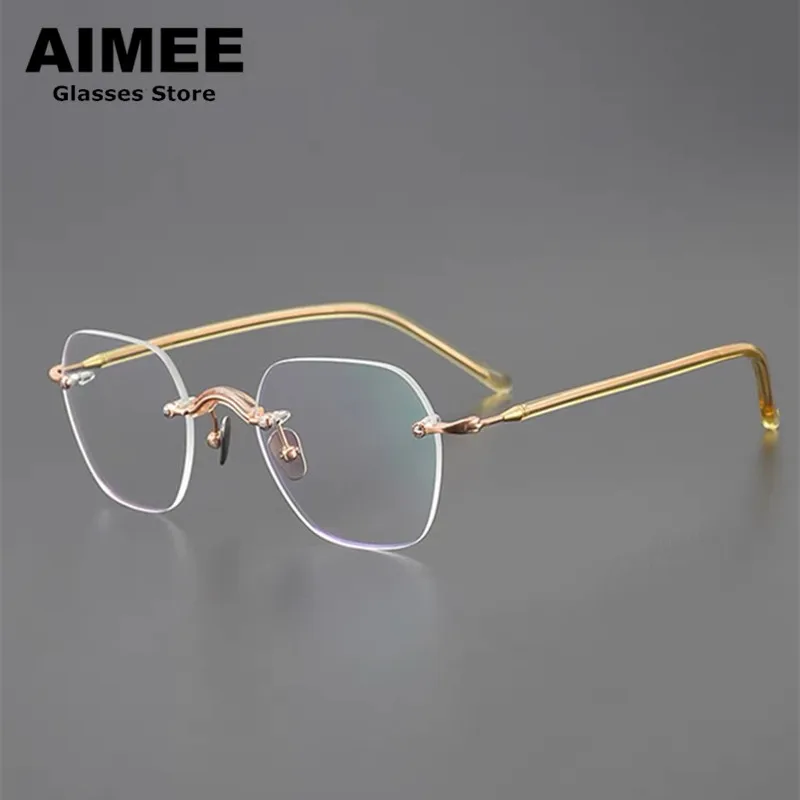 Fashion Design Titanium Rimless Glasses Frame Men Women Square Frameless Prescription Eyeglasses Optical Reading Eyewear Gafas