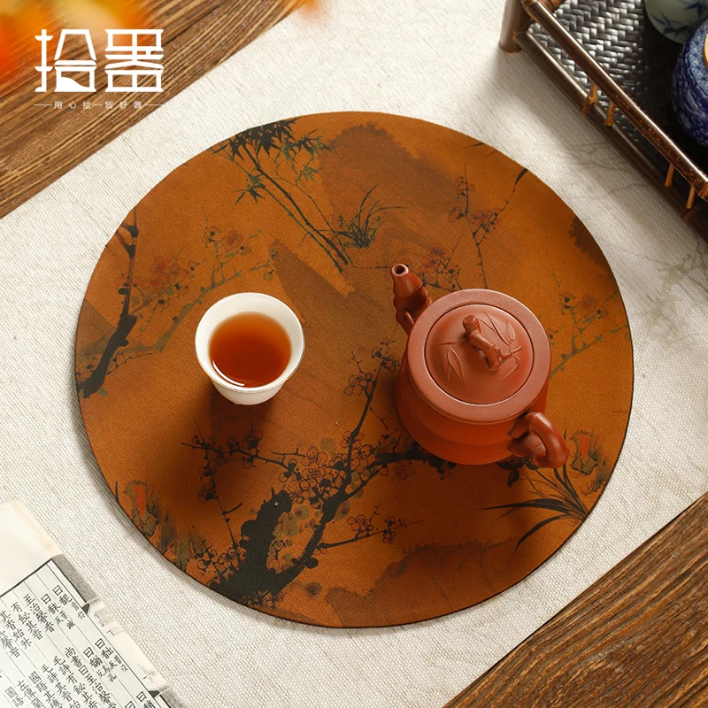 Fragrant gauze dry tea mat tea table mat Chinese Zen retro waterproof table flag thick dry tea table cloth small tea mat