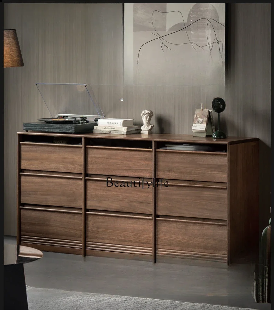 

yj4Solid wood household bone line chest of drawers bedroom black walnut locker black label nine bucket cabinet