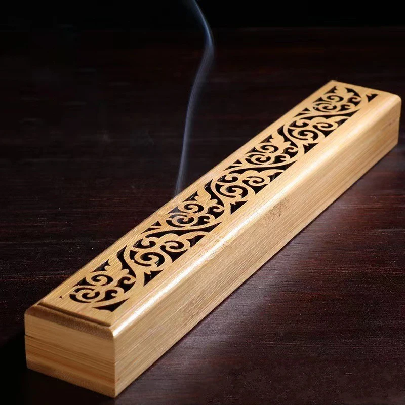 1PC Natural Bamboo Incense Burner with Laying Plate Wooden Box for Aromatherapy Storage