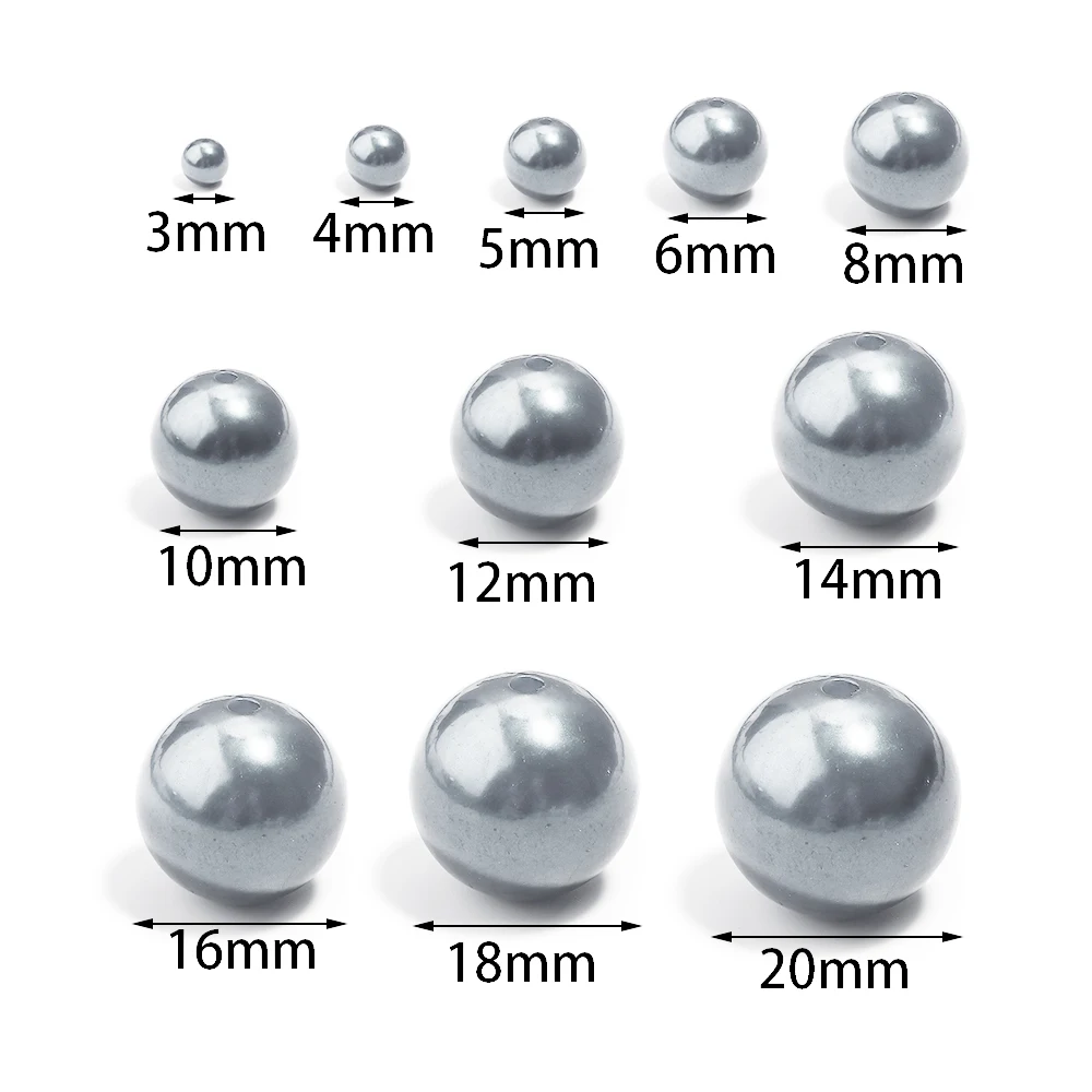 50-1000pcs 3-12mm With Hole ABS Imitation Pearl Beads Light Silver Gray Round Loose Beads For Jewelry Making Bracelet Necklace