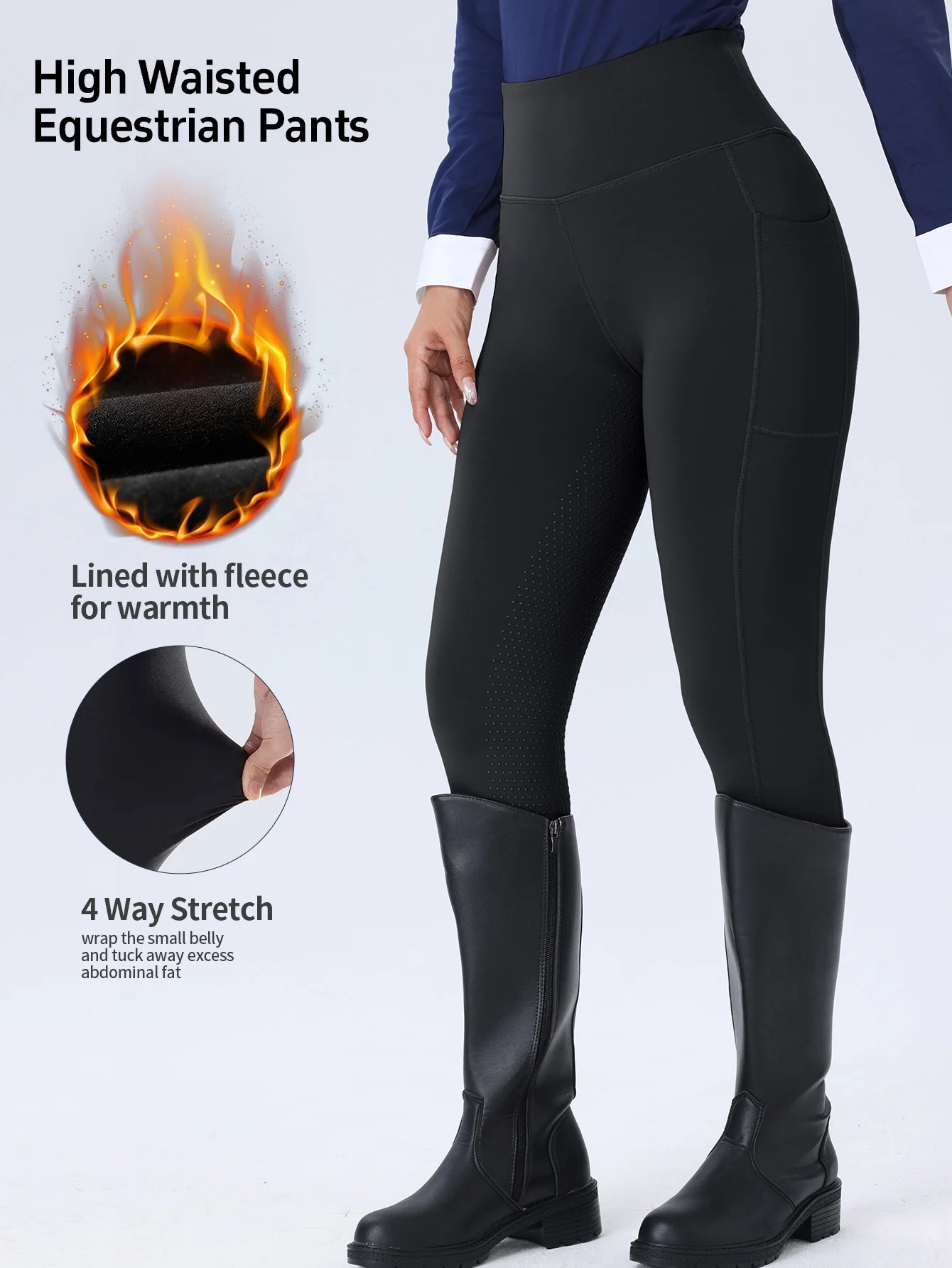 Women Autumn Winter Fleece Lined Equestrian Breeches High Waist Horse Riding Leggings Wear Resistant Full Seat Silicone Non Slip
