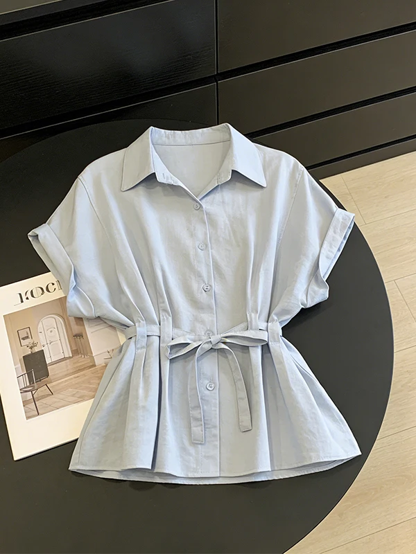 

plus Size Chiffon Short Sleeve Shirt Women Summer Fashionable Beautiful Belly Covering Top French Style Loose Fit Breathable ...