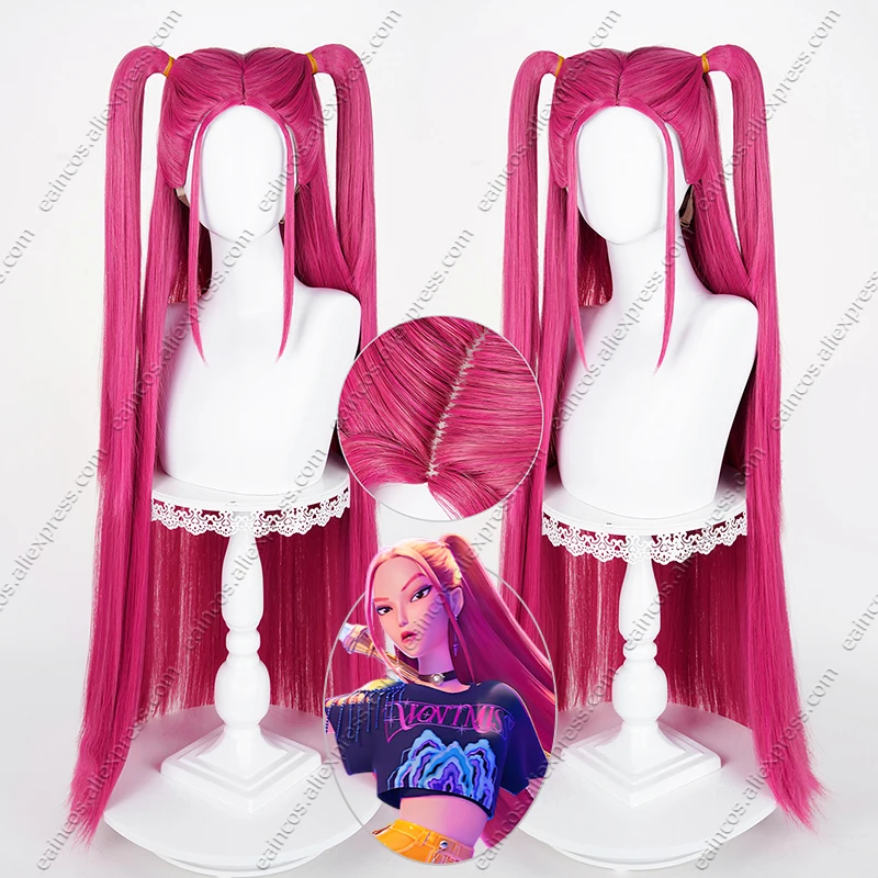 

KPop Mira Cosplay Wig 90cm Long Straight Rose Red Heat Resistant Synthetic Hair Halloween