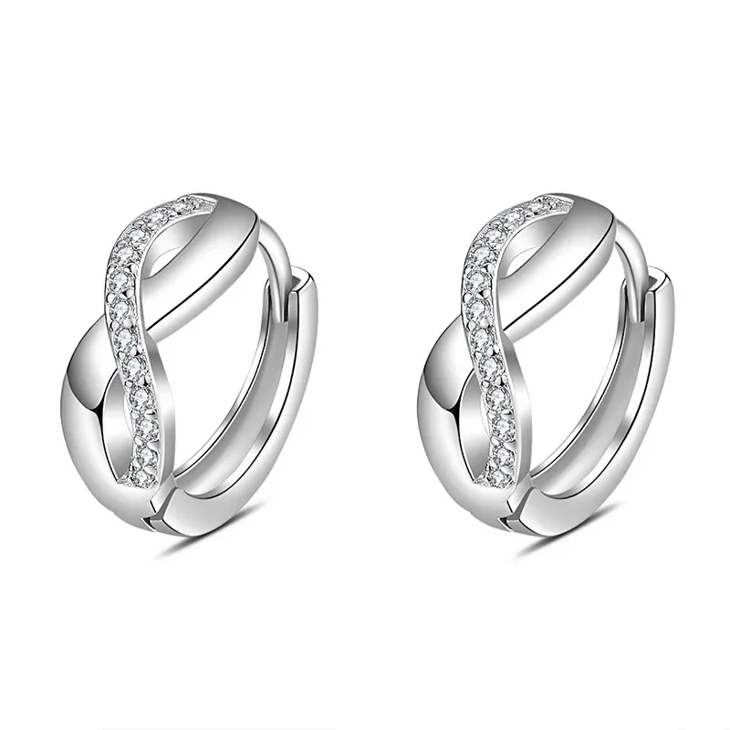 New Arrival Female Earring 925 Silver Needle 8 Shaped Twist Infinity Eternal Endless Zircon Small Earrings for Women Girl Gift