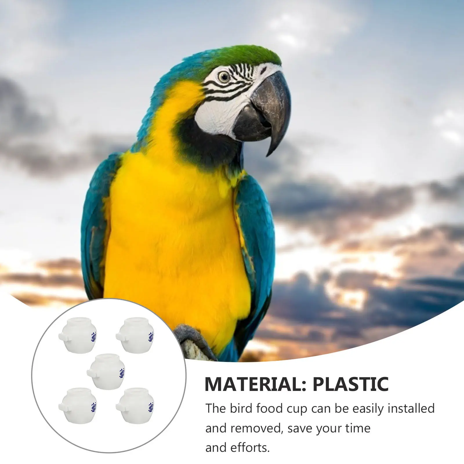 Juego de 5 Comederos para Pájaros Resistentes a la Oxidación, Tazón de Agua para Loros, Fácil de Limpiar, Plato para Comida, para Montar en Jaula, para Pájaros Pequeños y Medianos