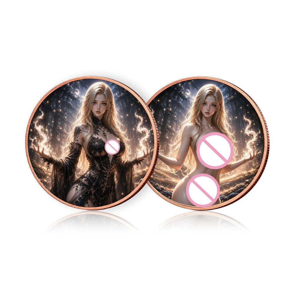 Golden Magic Witch 1oz .999 Fine Copper Coin Blonde Lady Pure Copper Coin Art Medal for Witchy Fantasy Coin Collectors