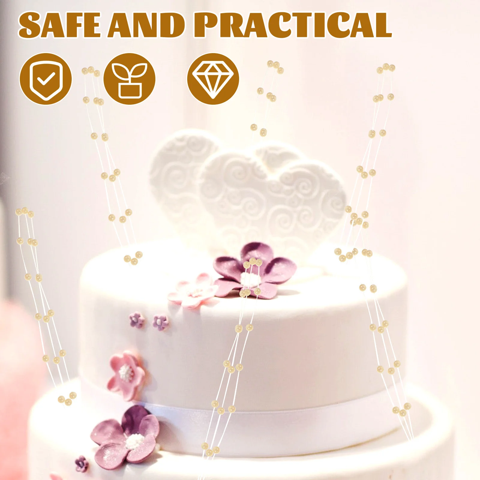 

100Pcs Pearls Beaded Bouquet Sticks Cake Decor Creative Pearl Branch Shape Birthday Decoration Cake Decor Topper