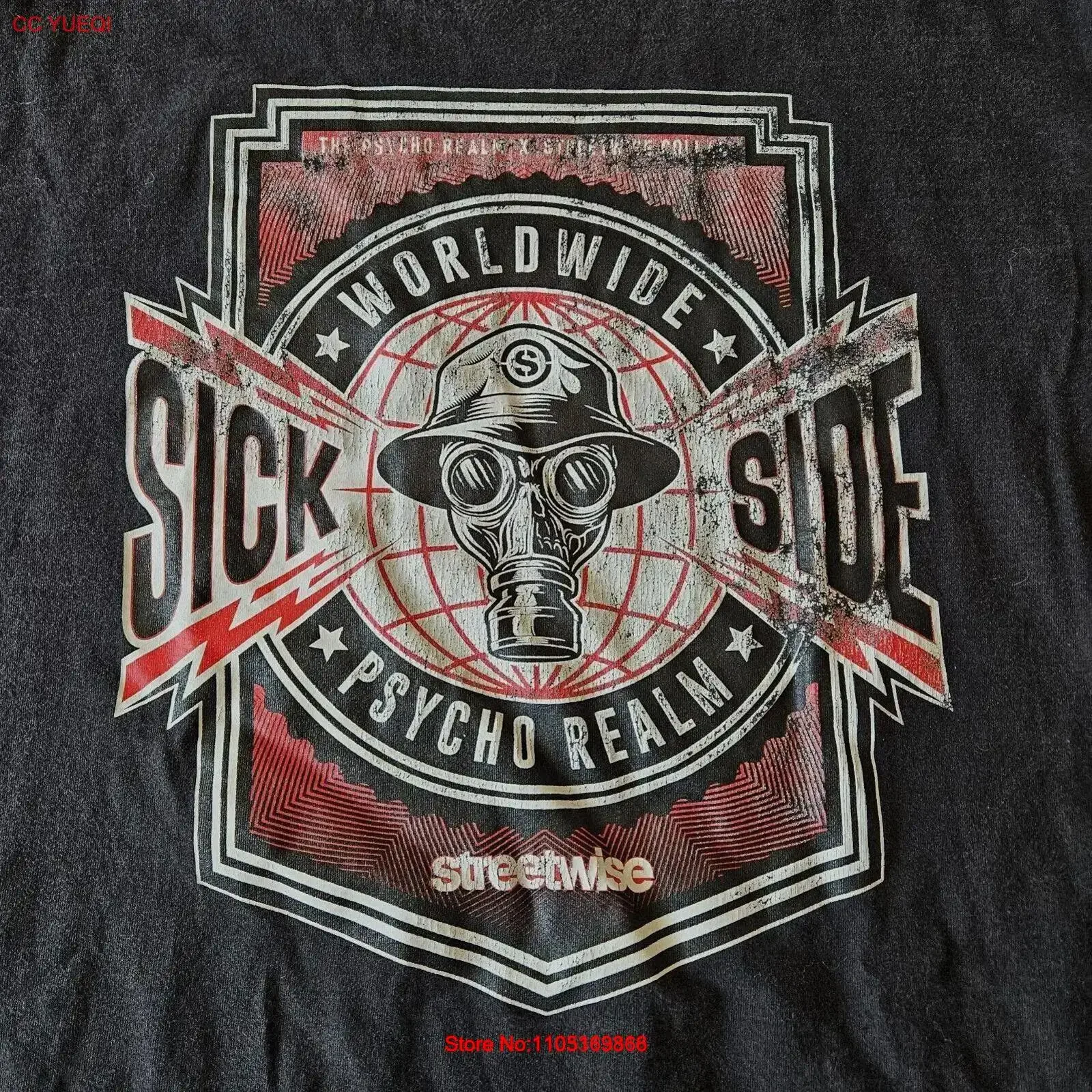 The Psycho Realm X Streetwise Collab Worldwide Sick Side Distressed T Shirt 3XL vintage Washed streetwear Soft Versatile