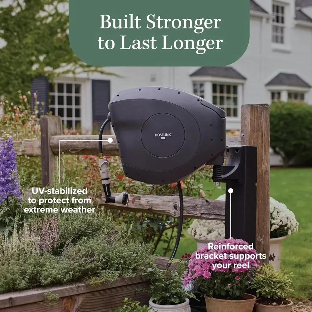 

Charcoal 82ft Hi-Flow Automatic Retractable Hi-Flow Garden Hose Reel, 916, UV-Stabilized Kink-Free Hose, Wall Mounted Complet