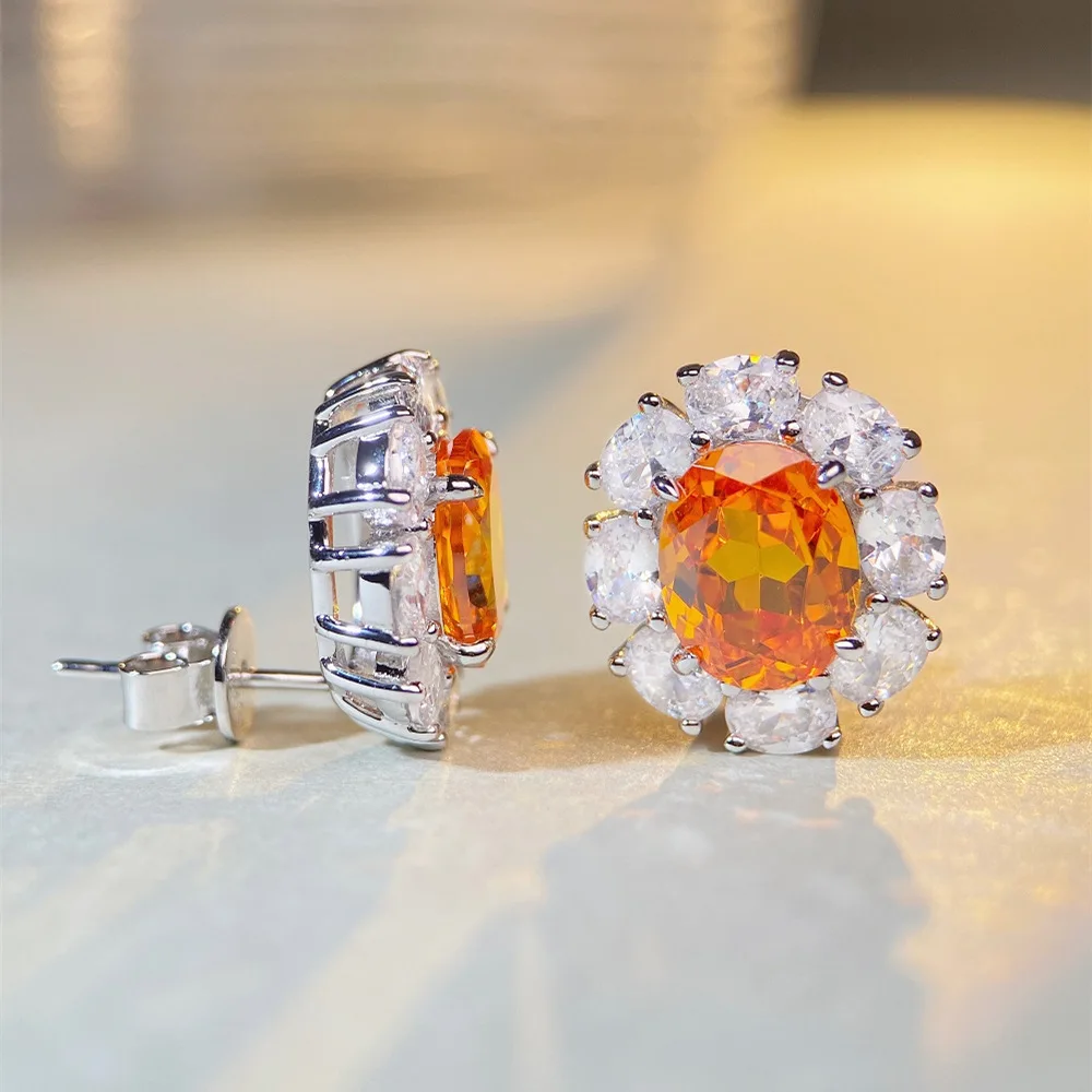 3Ct ovale 8x10 mm Fenta-Orange künstliche High-Carbon-Diamant-Ohrstecker, 14K Weißgold-Fassung für Damen – Detail 3