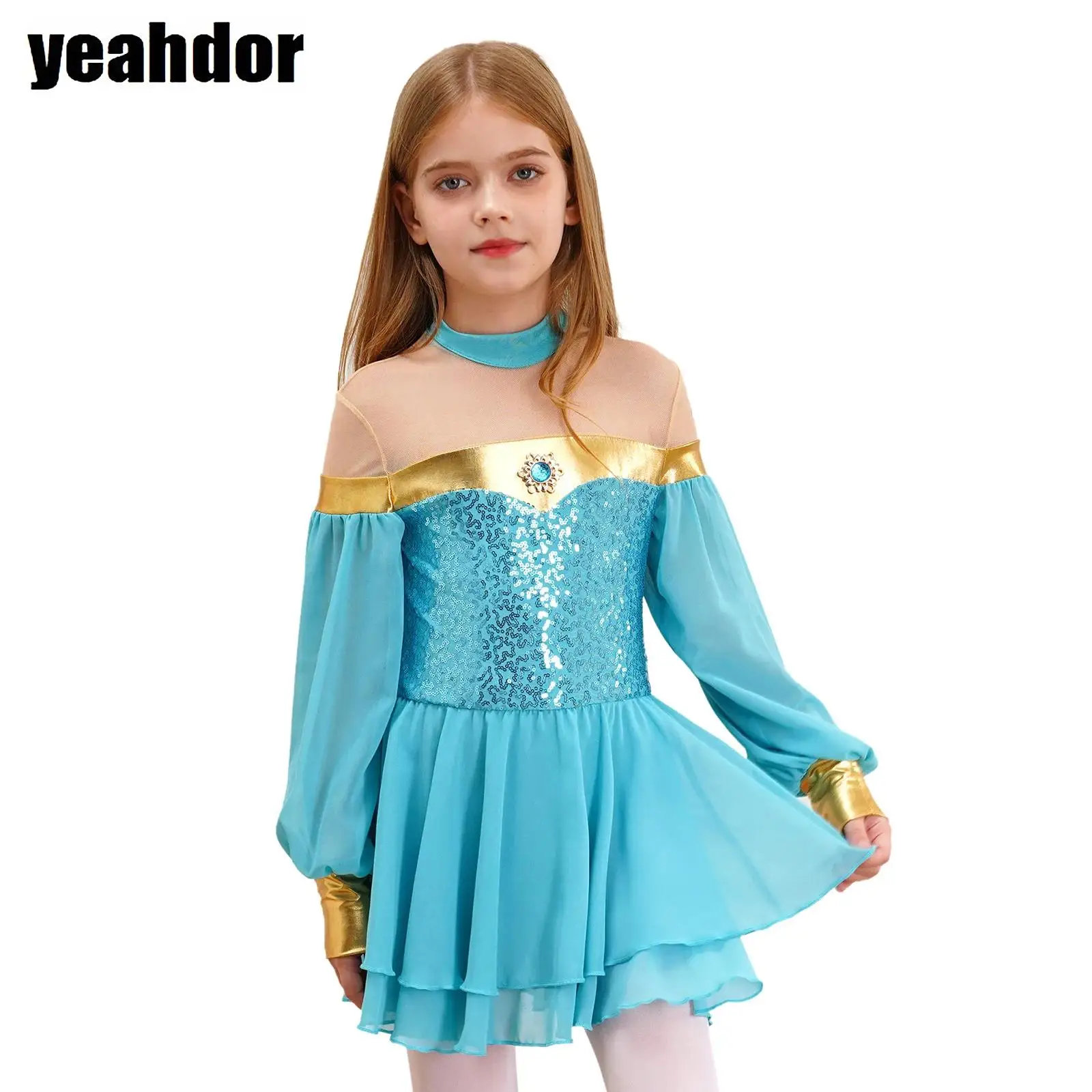 

Girls Arabian Princess Dress Halloween Cosplay Indian Princess Costume Sequin Tulle Leotard Dress Belly Dance Pageant Outfits