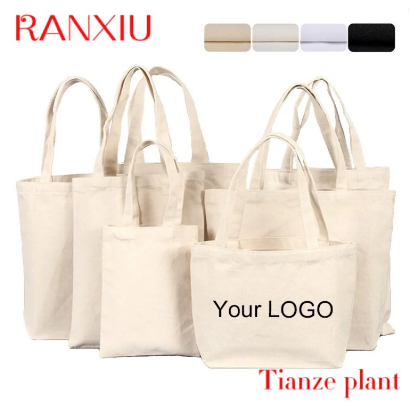 Custom Custom Printed Logo Reusable Blank Large Cotton Canvas Tote Bags With Pocket And Zipper