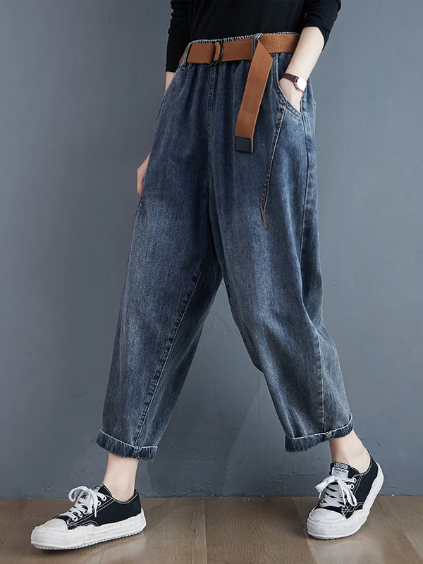 

High Waist Loose Women's Jeans Straight Leg Harlan Pants Spring Autumn plus Size Long Trousers Slimming Effect Denim Jeans
