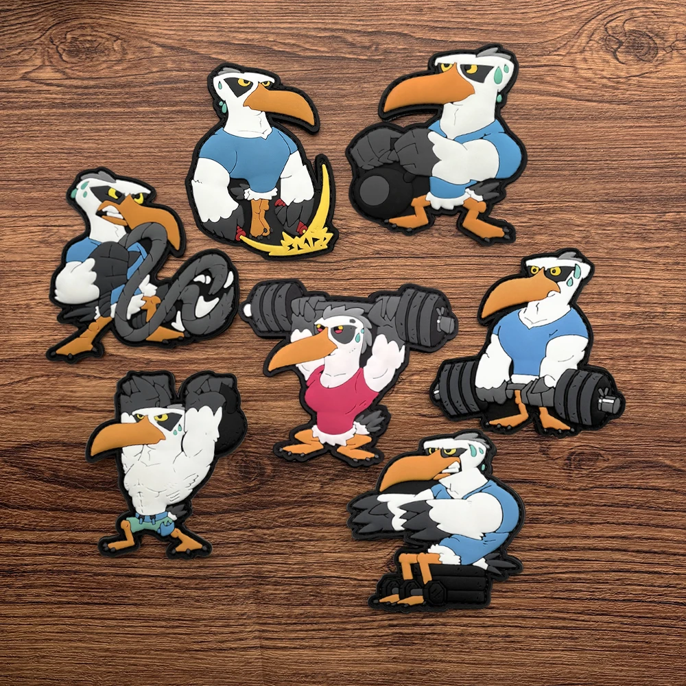 Cartoon Fitness Raptor Alien-Shaped Pattern 2D Flat Pvc Material with Built-In Glow-In-The-Dark Effect, Velcro Patch with Free Backing, Seven Different Seagull Designs Available, 1 Piece, Layered Detailing of Fitness Movements, Black Border, Waterproof and Wear-Resistant, Fun Tactical Badge for Enthusiasts, Collectible Display Desktop Decoration