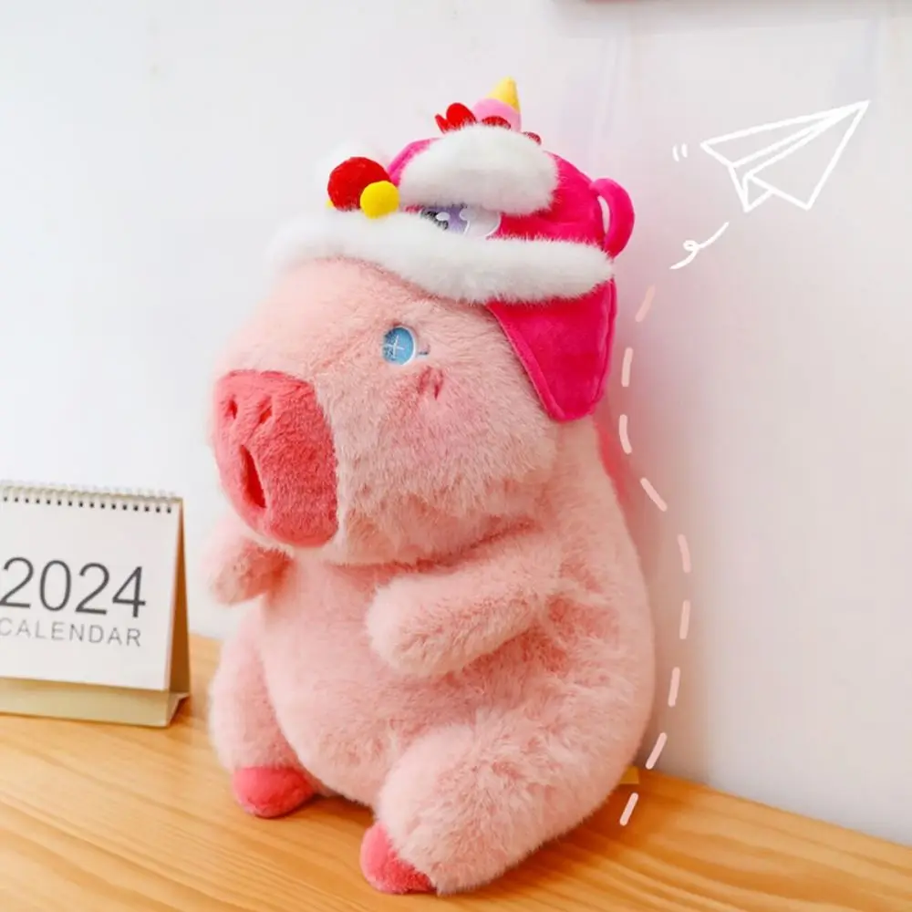 Chapéu de dança de leão capibara brinquedos de pelúcia cabelo longo rosa capivara capibara anime brinquedo fofo simulação bonito rosa capibara boneca de pelúcia