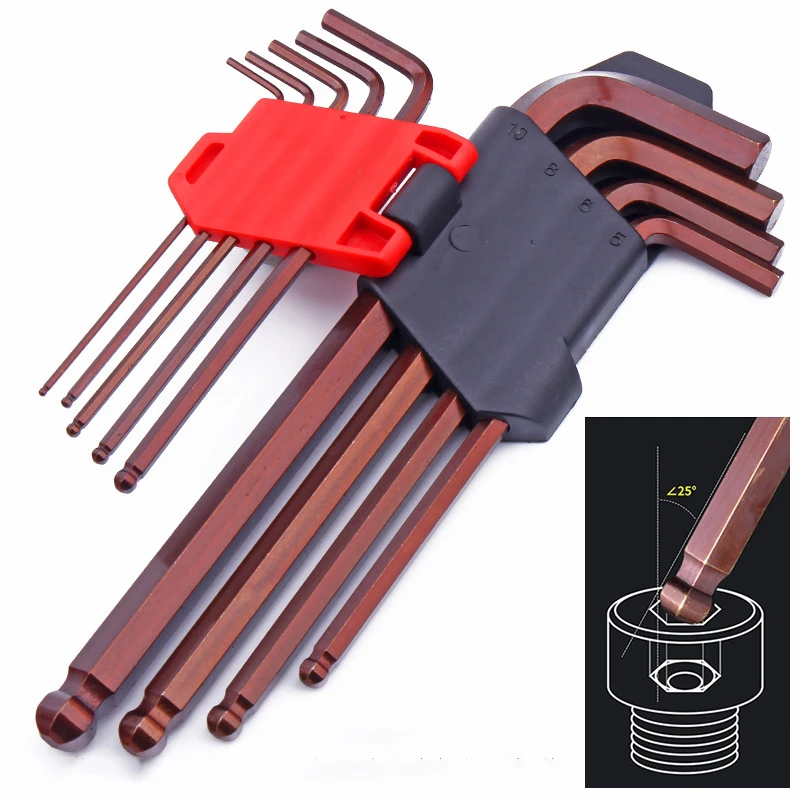 9pcs Universal Hex Key Wrench Set Long Short Arm Torx Flat Ball Double Head Spanner Set