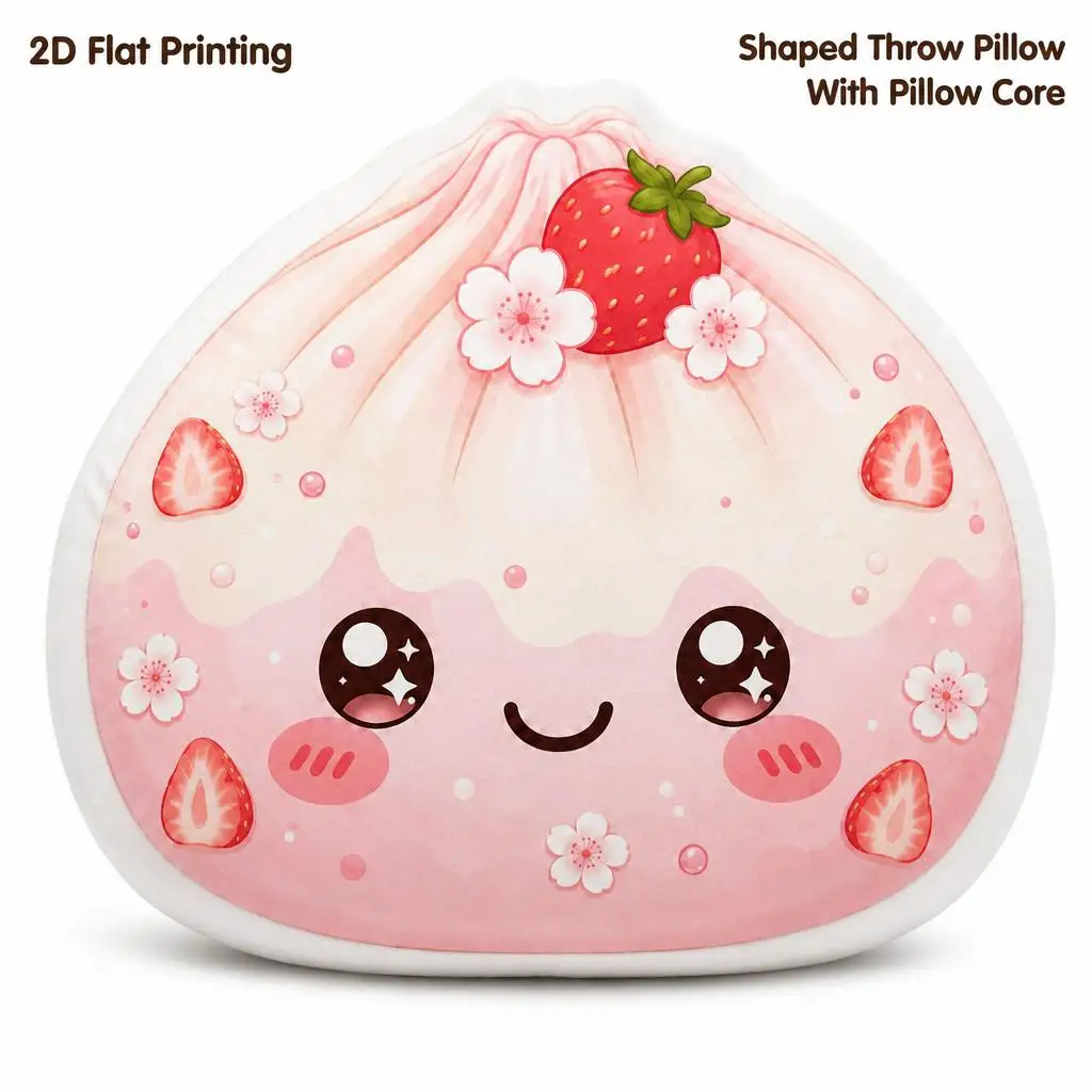 Strawberry Blossom Dumpling Cute Kawaii Gift Birthday Plush Pillow Cushion Irregular Stuffed Throw Pillow Home Decor Sofa Bed