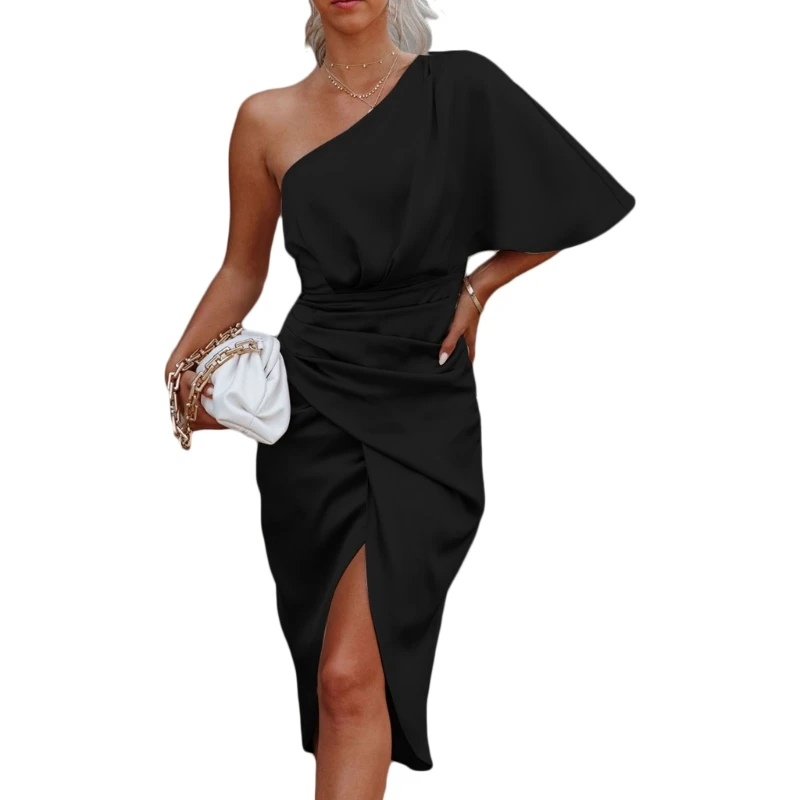 one shoulder batwing dress Hand Beaded One Shoulder Batwing Sleeve Dress SANDY NOUR
